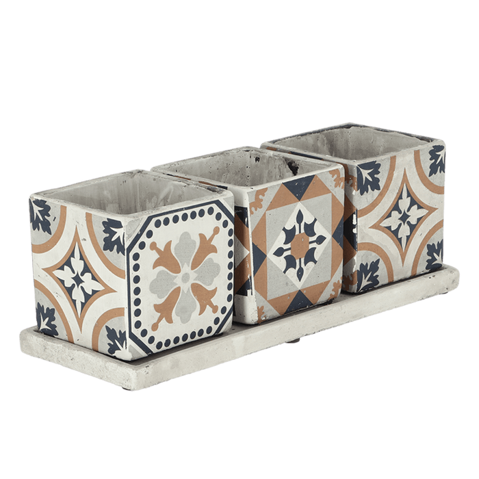 Portuguese Tiled Square Flower Pots on Tray