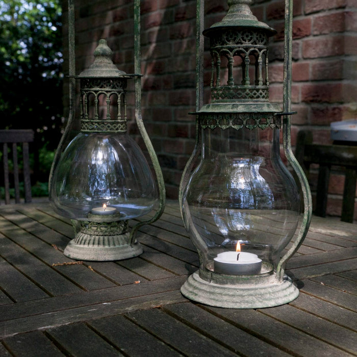 Aged Metal Green Tealight Lanterns