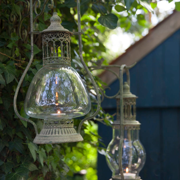 Aged Metal Green Tealight Lanterns