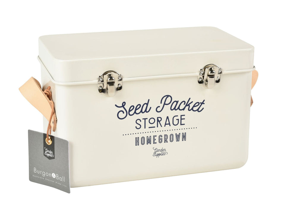 Leather Handled Seed Packets Storage Tin - Stone