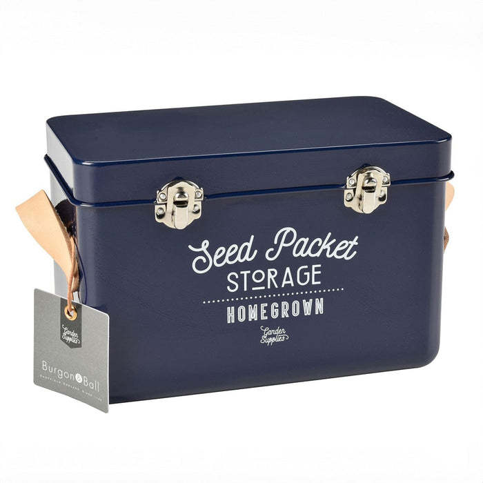 Burgon & Ball Garden Storage & Organisation - Leather Handled Seed Packets Storage Tin - Atlantic Blue