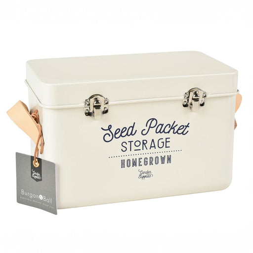 Burgon & Ball Garden Storage & Organisation - Leather Handled Seed Packets Storage Tin - Stone