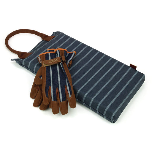 Burgon & Ball Garden Tool Gift Sets - Blue Ticking Stripe Sophie Conran Garden Kneeler & Gloves Bundle