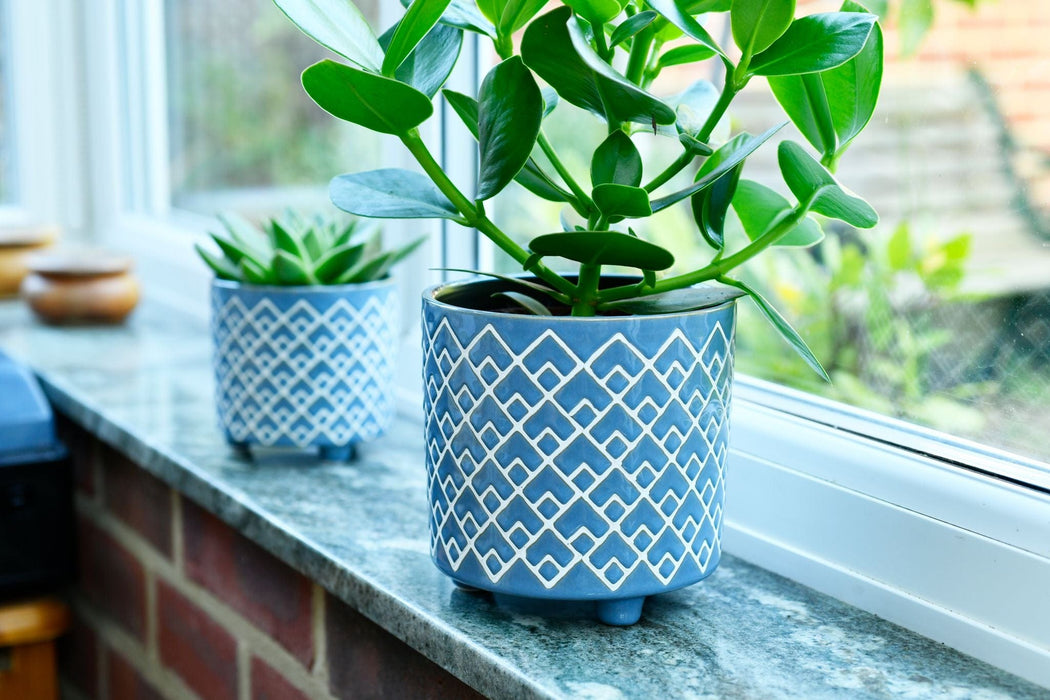 Burgon & Ball Indoor Plant Pots - Bilbao Blue Glazed Pot - Large