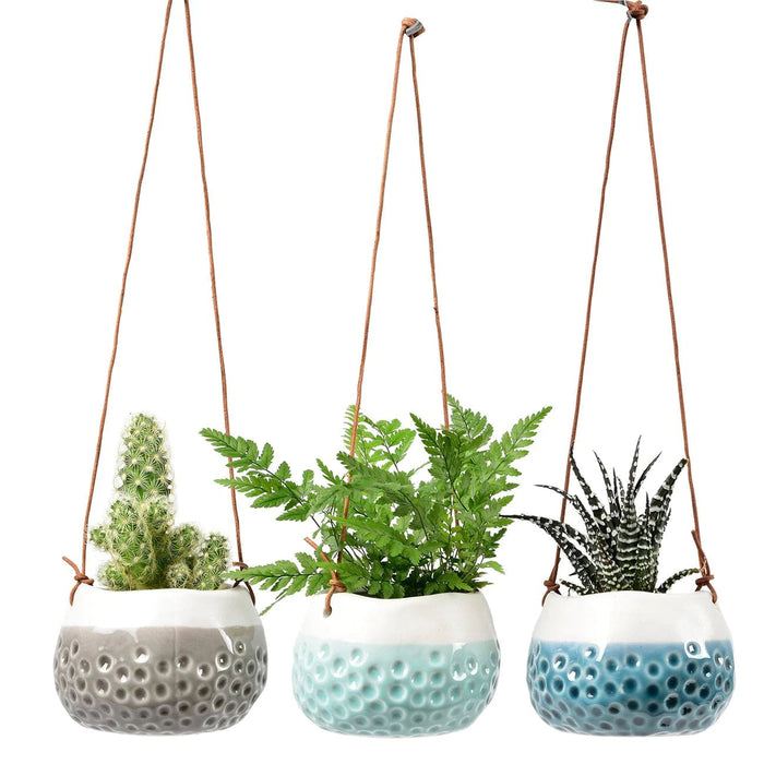 Burgon & Ball Indoor Plant Pots - Trio of 'Baby Dotty' Hanging Pots - Gift Boxed