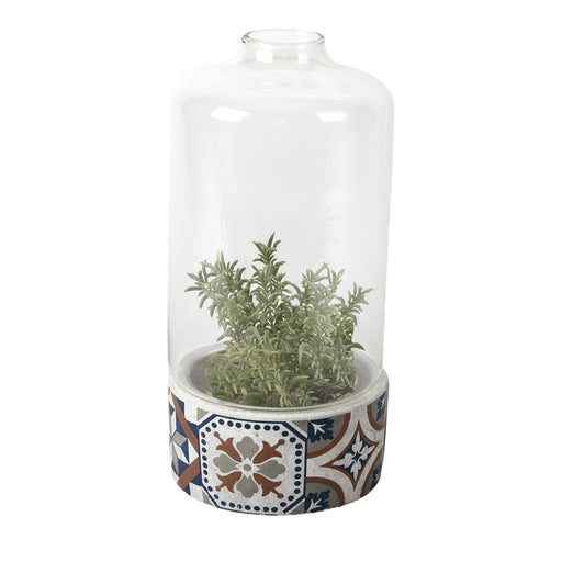 Esschert Design Pots & Planters - Portuguese Tiled Pot with Glass Cloche