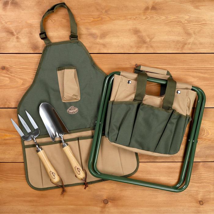 Esschert's Garden Garden Tool Gift Sets - Gardener's Tool Stool Bundle - Green