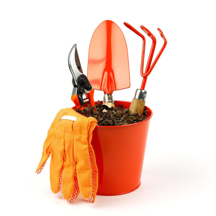 Esschert's Garden Garden Tool Gift Sets - Orange Shades of Nature Garden Tools Set and Flower Pot (Various Colours)