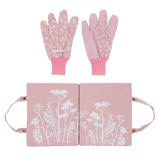 Esschert's Garden Garden Tool Gift Sets - Pink Meadow Herbs Kneeler and Gloves set