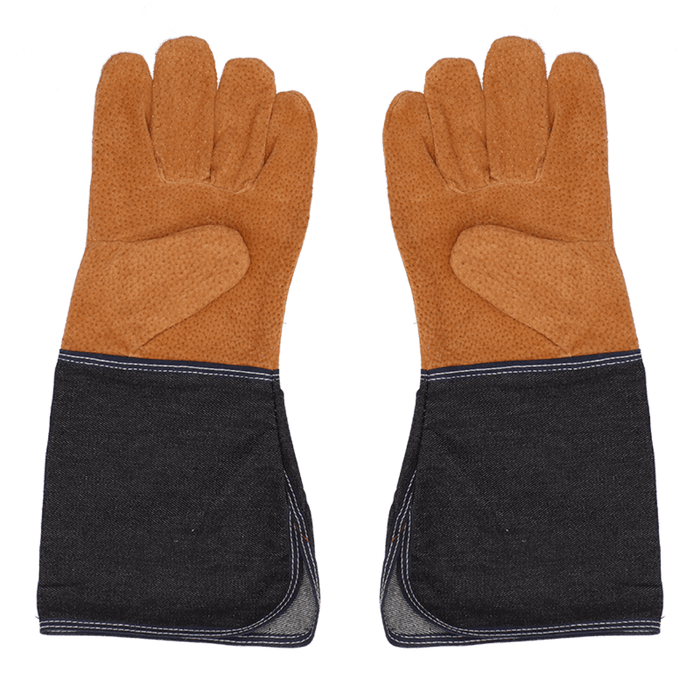 Esschert's Garden Gardening Gloves - Leather & Denim Garden Gloves (Gauntlet)