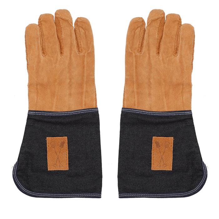 Esschert's Garden Gardening Gloves - Leather & Denim Garden Gloves (Gauntlet)