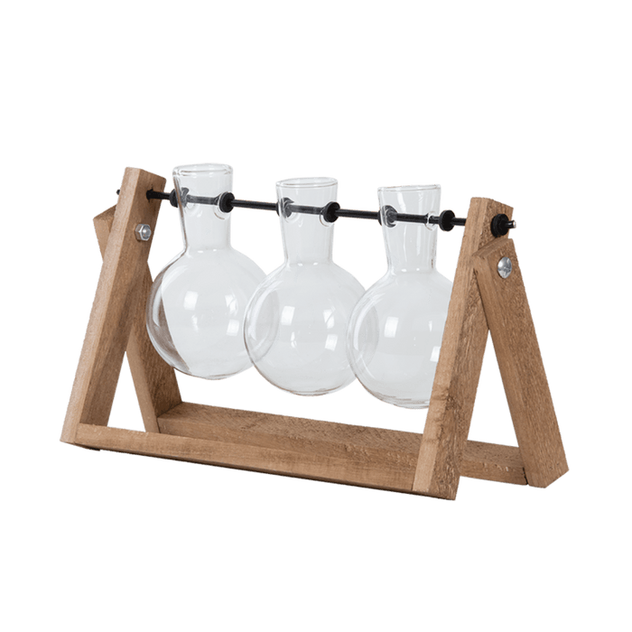 Esschert's Garden Indoor Decor - Wooden Cutting Stand with Glass Vases (Set of Three)