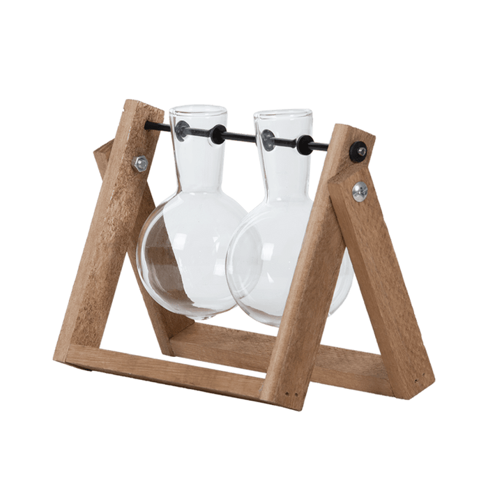 Esschert's Garden Indoor Decor - Wooden Cutting Stand with Glass Vases (Set of Two)