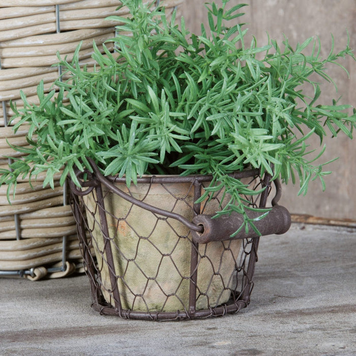 Esschert's Garden Pots & Planters - Aged Terracotta Pot in Wire Basket with Handle