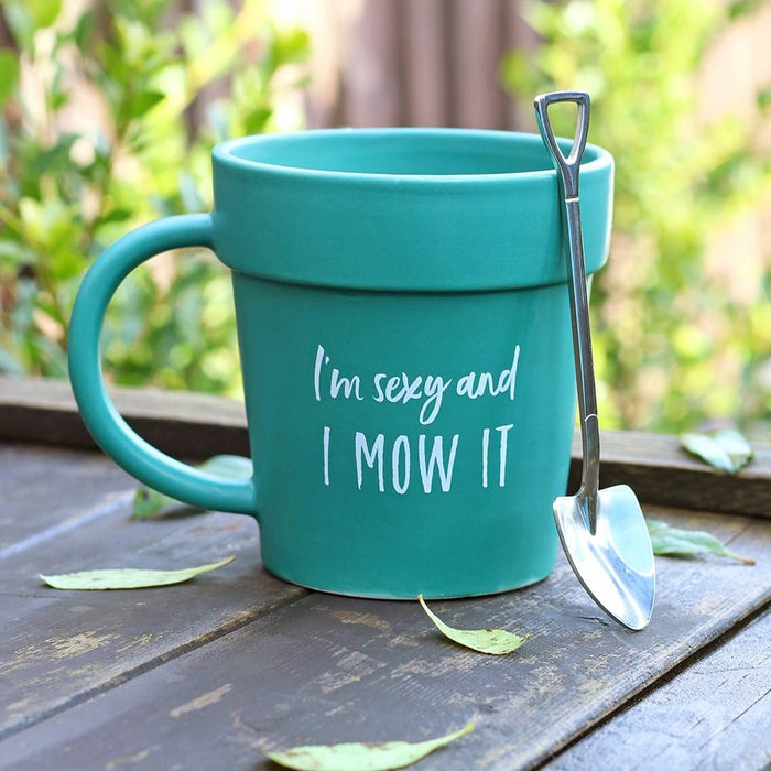 Something Different Enamel Mugs - I'm Sexy and I Mow it Mug & Spoon