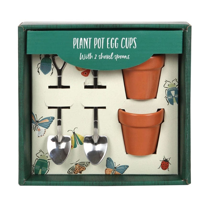 Something Different Novelty Gifts - Plant Pot Egg Cup Set with Shovel Spoons