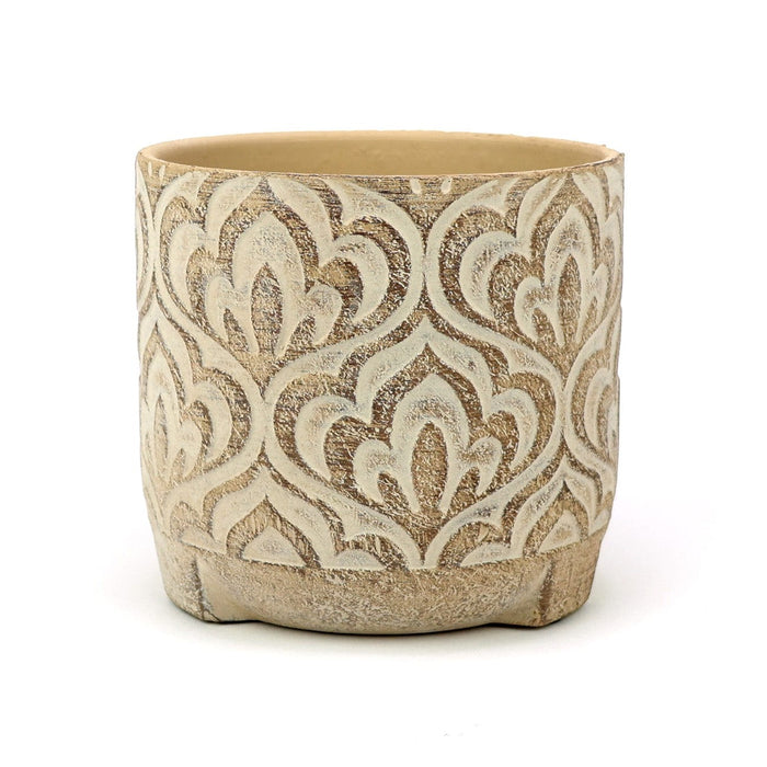 The Satchville Gift company Indoor Plant Pots - Large Neutral Cement Floral Design Pot