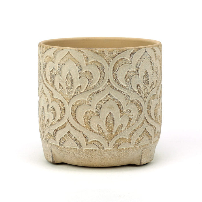 The Satchville Gift company Indoor Plant Pots - Medium Neutral Cement Floral Design Pot