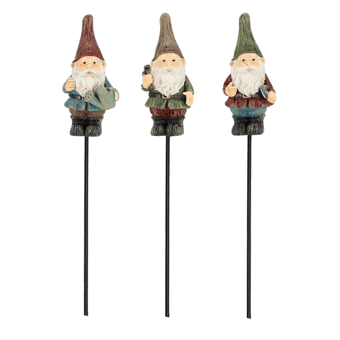 True to Nature Garden Decor - Flowerpot Garden Gnomes on Sticks (Set of 3)