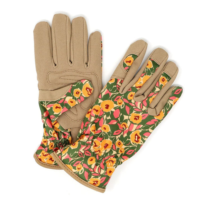 Willow & Belle Gardening Gloves - Mustard & Pink Flowers Gardening Gloves