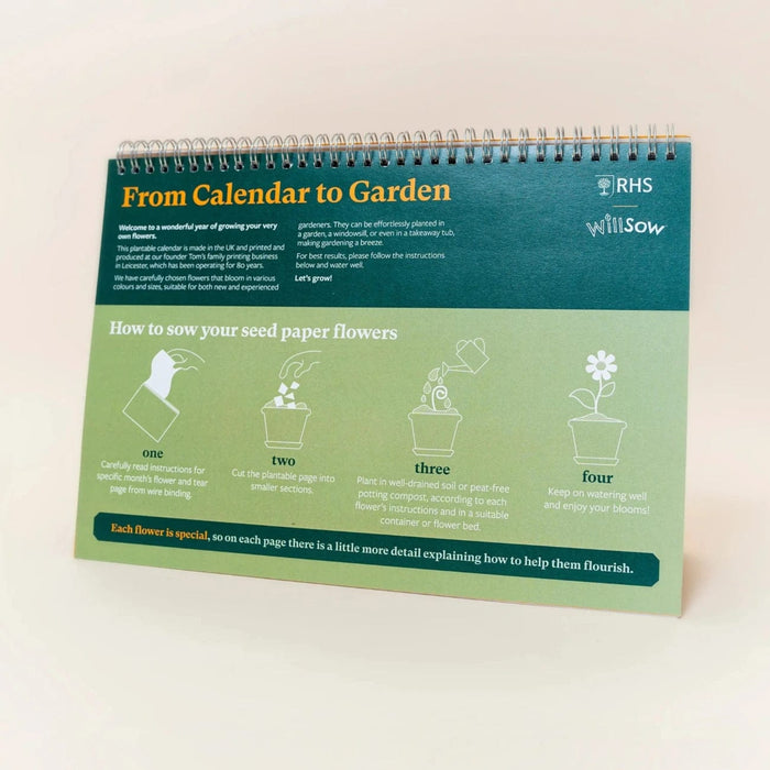 Willsow Calendars & Diaries - RHS & Willsow A4 Plantable Calendar 2025