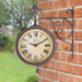 World of Weather Garden Decor - Rustic Station Clock & Thermometer on Hanging Bracket